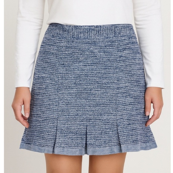 Nanette Lepore Tweed Skirt blue and gray pencil skirt with ruffle bottom SZ 8 - Picture 1 of 12